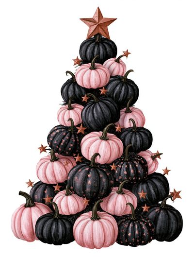 Pink and Black Pumpkin Tree Print. poster