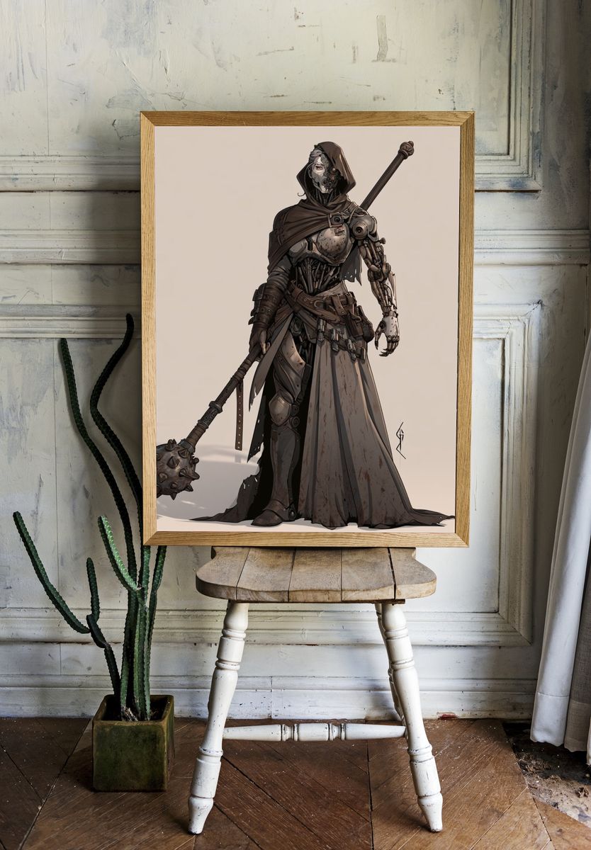 Armored Hooded Warrior Illustration Poster. — room view 1