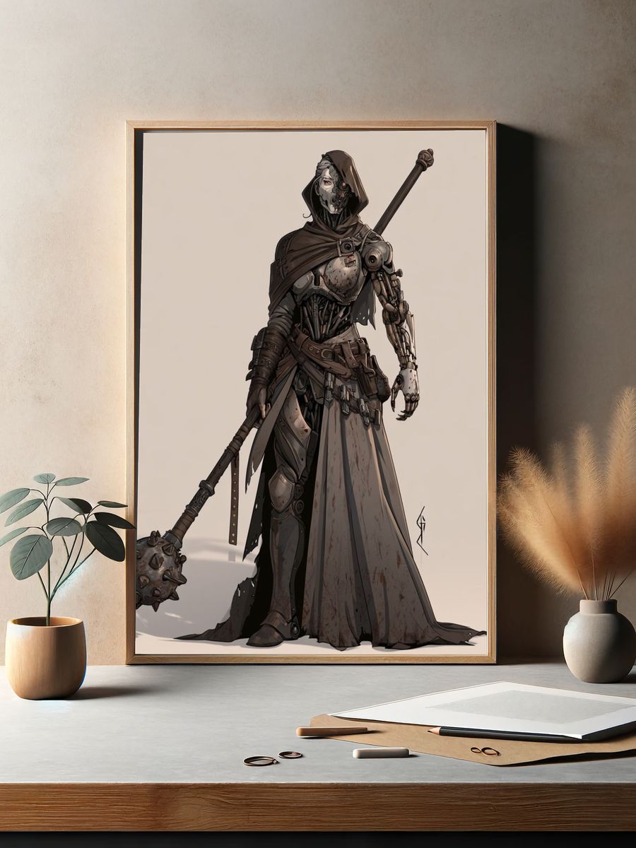 Armored Hooded Warrior Illustration Poster. — room view 2