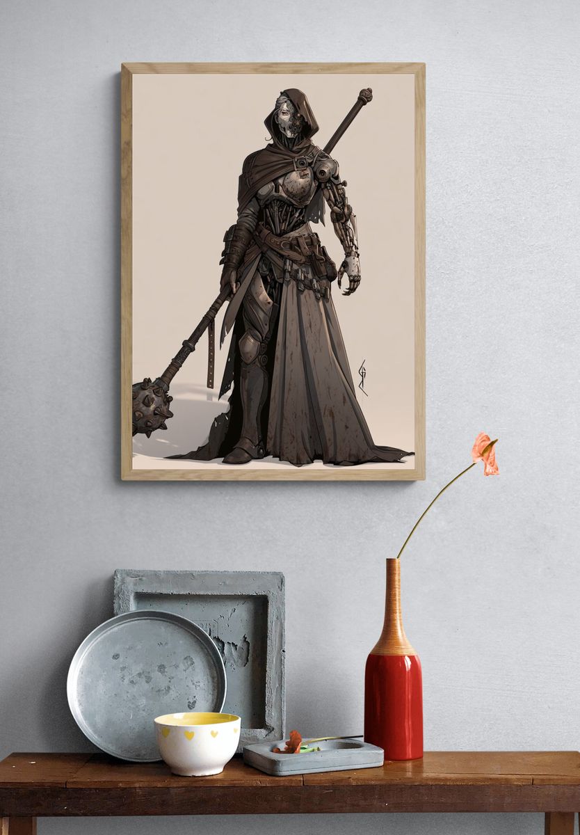 Armored Hooded Warrior Illustration Poster. — room view 3