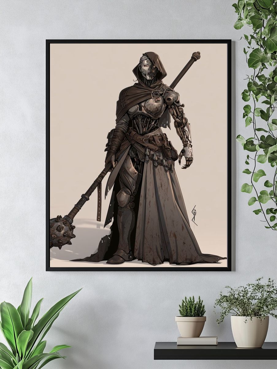 Armored Hooded Warrior Illustration Poster. — room view 4