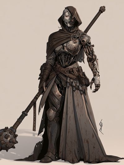 Armored Hooded Warrior Illustration Poster.