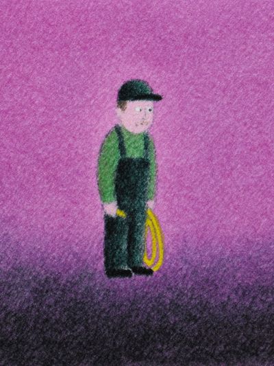 Worker on Purple Field Illustration Poster. poster print