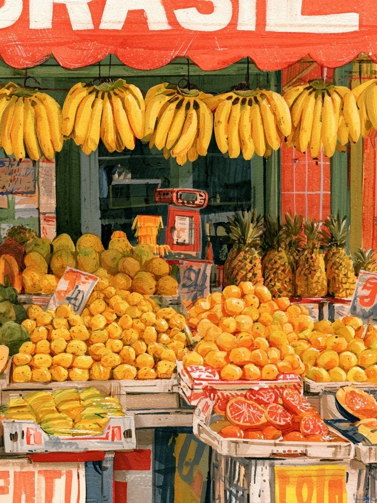 Tropical Fruit Market Illustration Print. poster detail