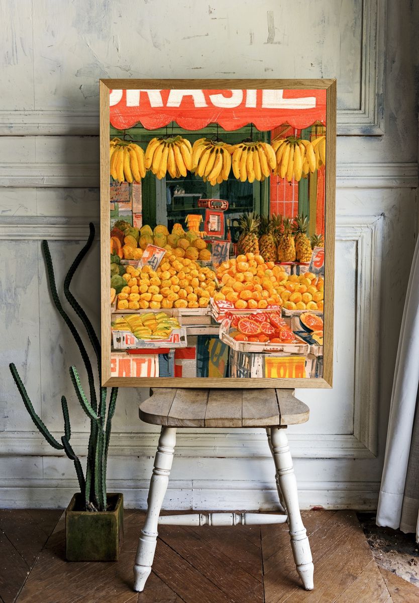 Tropical Fruit Market Illustration Print. — room view 1