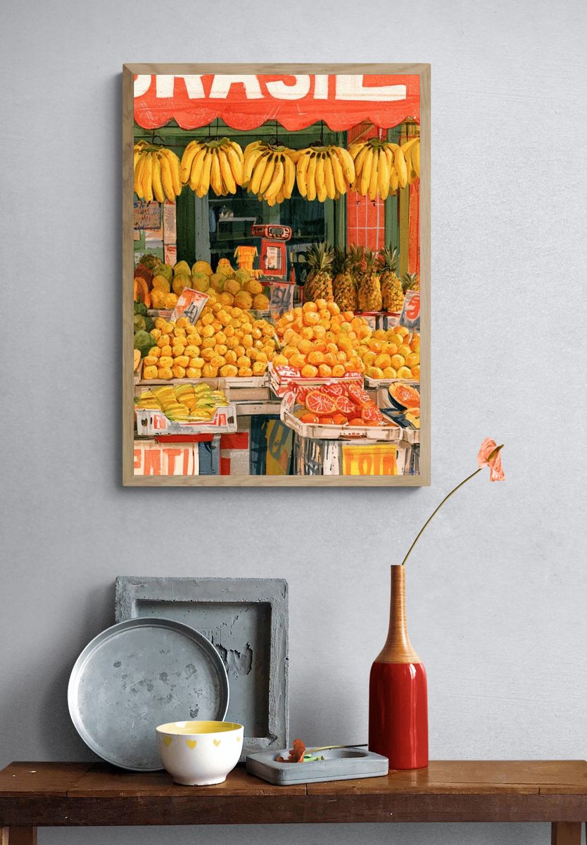 Tropical Fruit Market Illustration Print. — room view 3