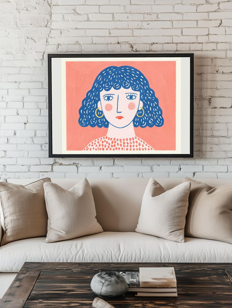 Blue Haired Portrait Illustration Poster. — room view 1