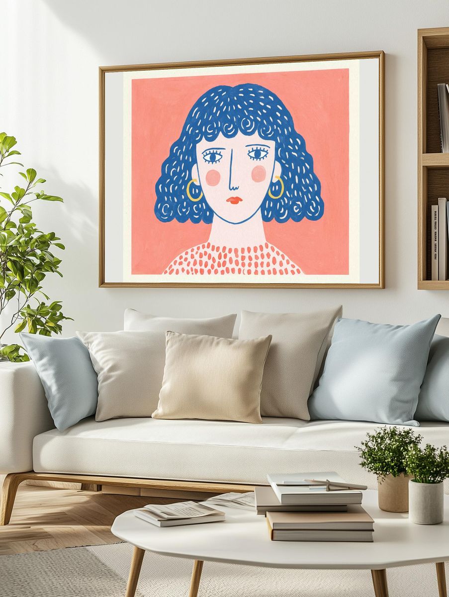 Blue Haired Portrait Illustration Poster. — room view 2