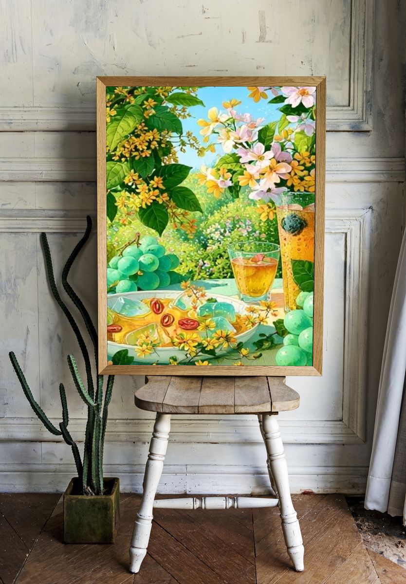 Summer Citrus Picnic Illustration Poster. — room view 1