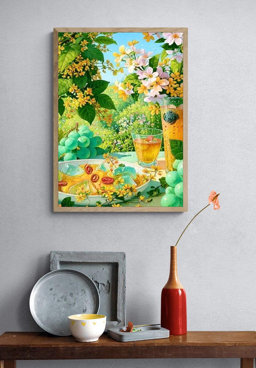 Summer Citrus Picnic Illustration Poster. — room view 3