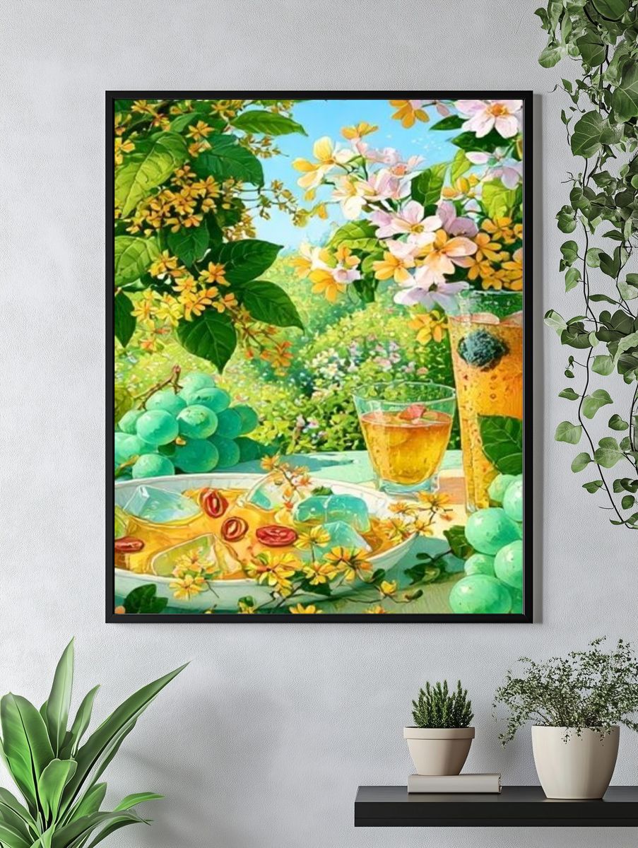 Summer Citrus Picnic Illustration Poster. — room view 4