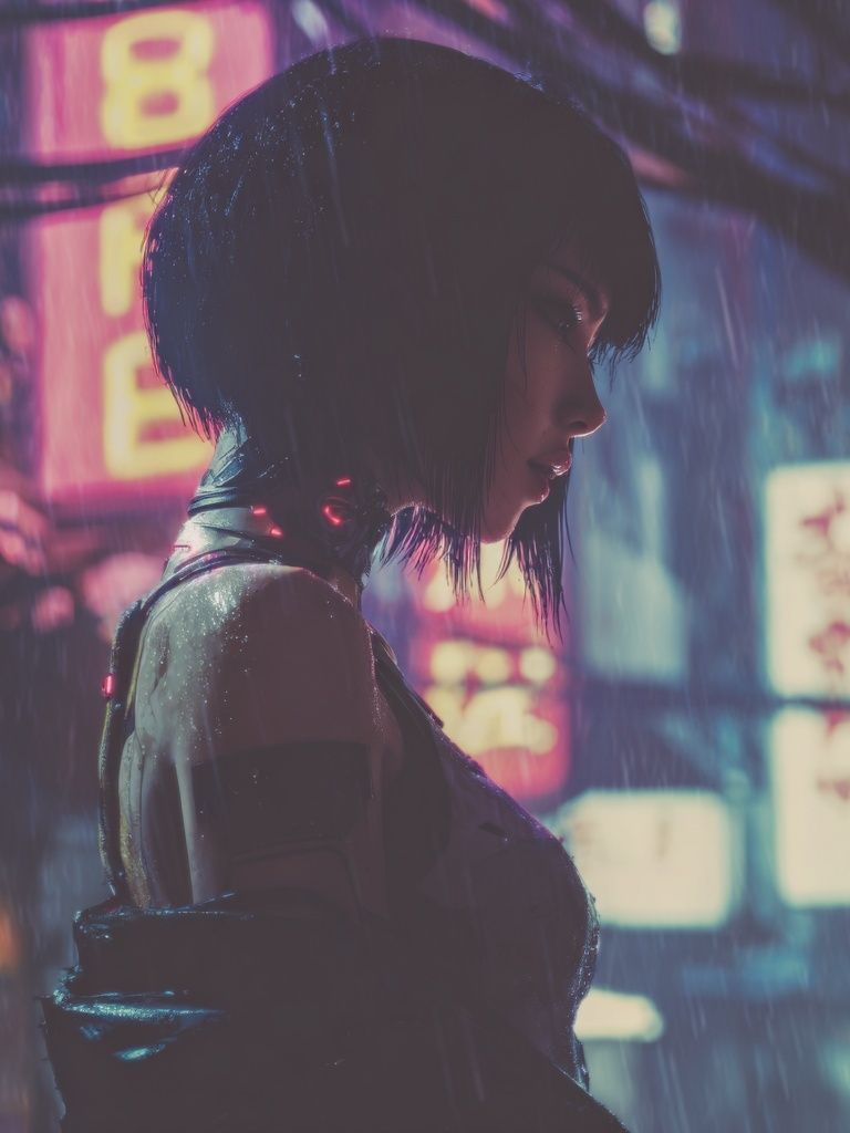 Cyberpunk Rain Portrait Print. poster — illustration art
