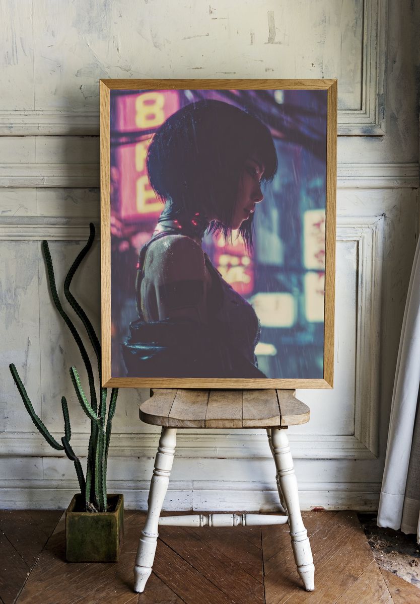 Cyberpunk Rain Portrait Print room preview