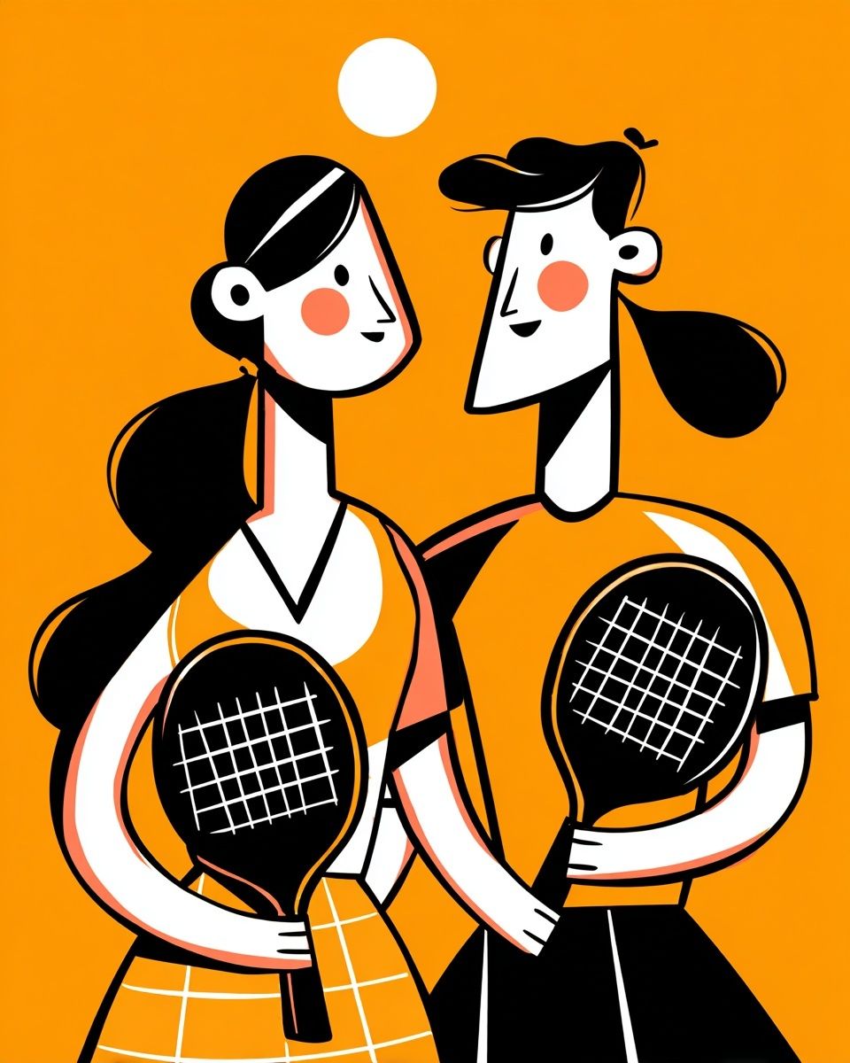 Tennis Couple Illustration Poster. poster detail