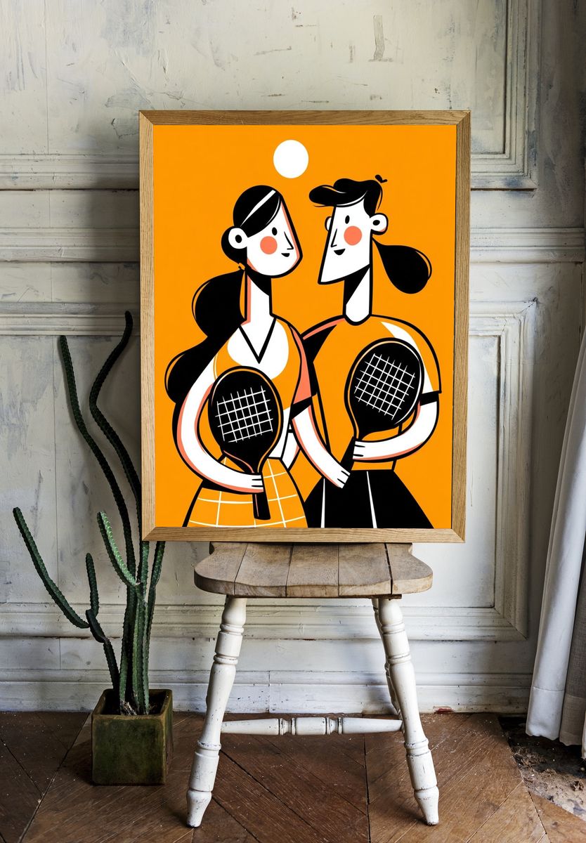 Tennis Couple Illustration Poster. — room view 1