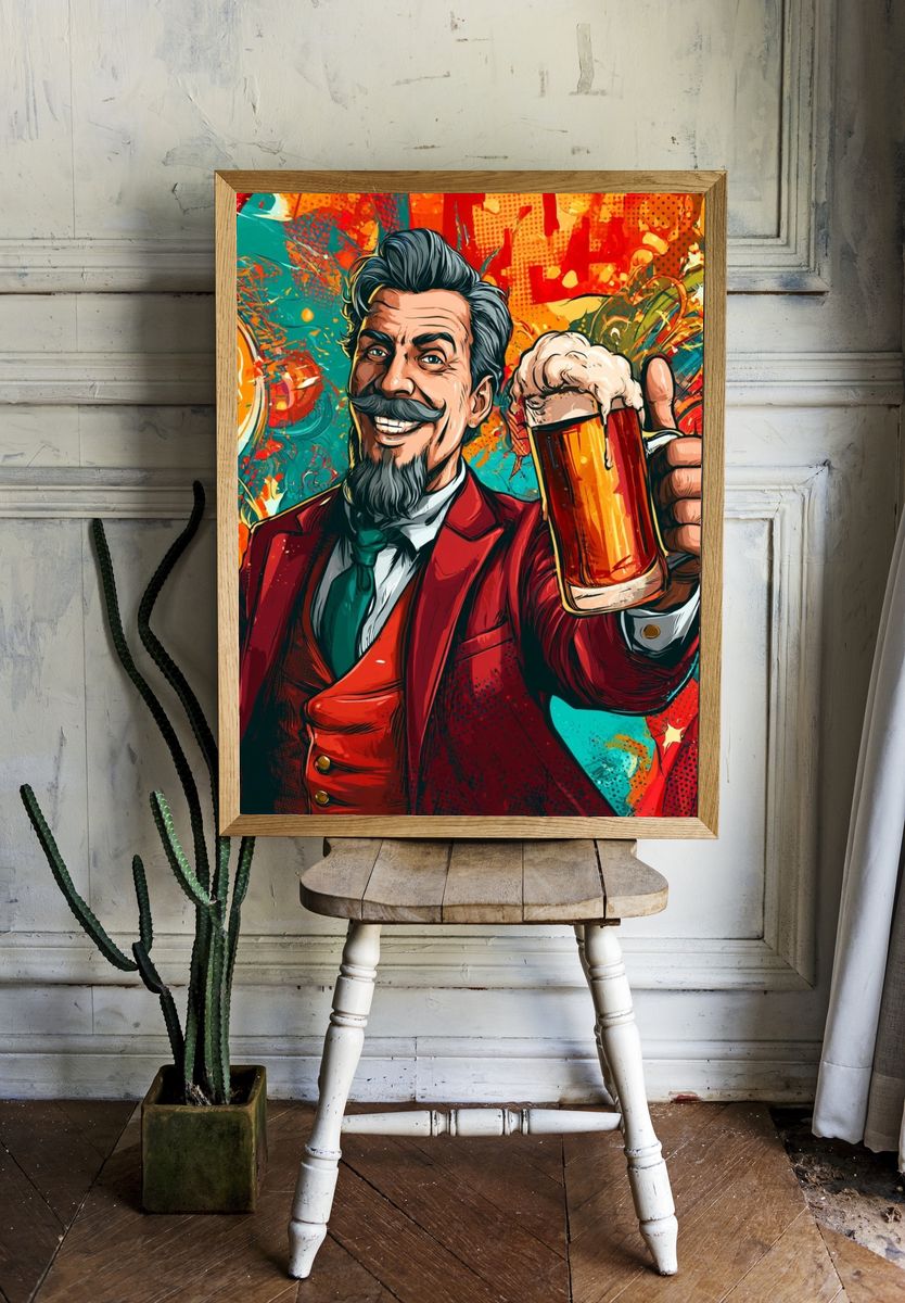 Cheers Gentleman Beer Illustration Poster. room preview