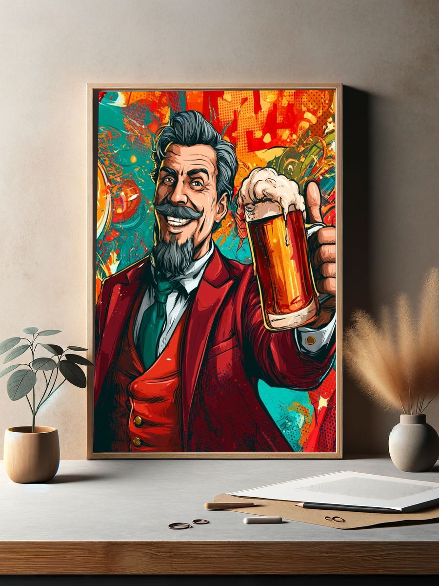Cheers Gentleman Beer Illustration Poster. — room view 2