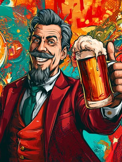 Cheers Gentleman Beer Illustration Poster.