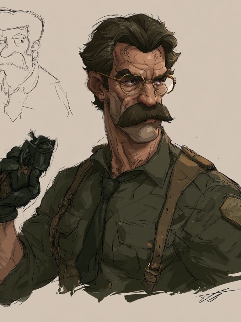 Mustached Character Concept Illustration Poster. poster — illustration art