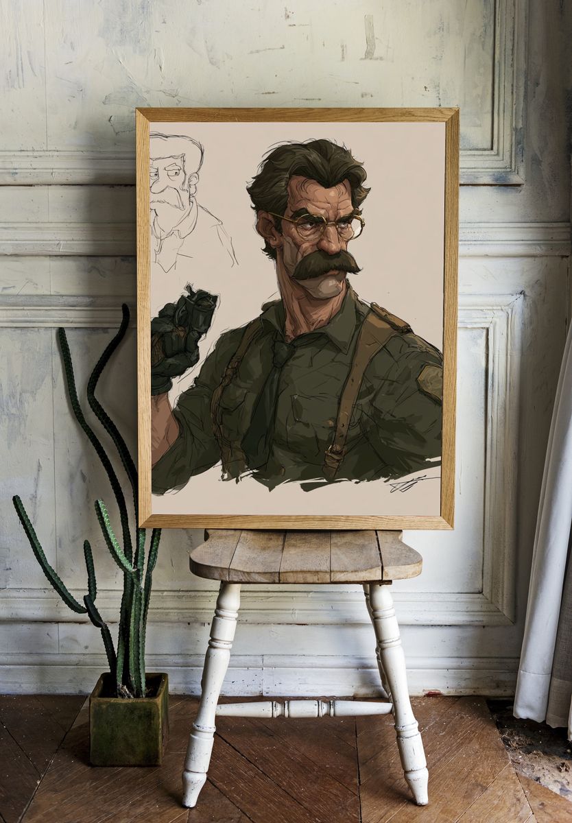 Mustached Character Concept Illustration Poster. room preview