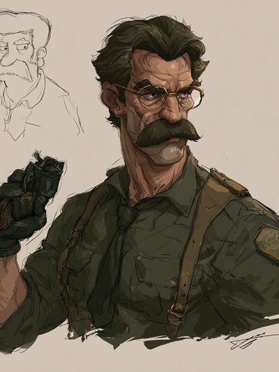 Mustached Character Concept Illustration Poster. poster print