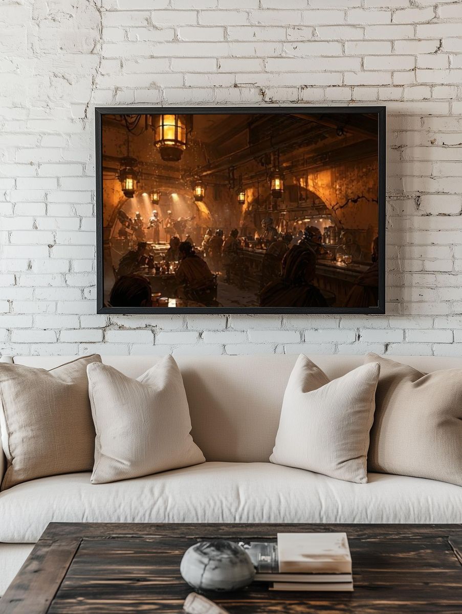 Underground Tavern Scene Illustration Poster. — room view 1