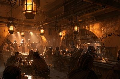 Underground Tavern Scene Illustration Poster. poster