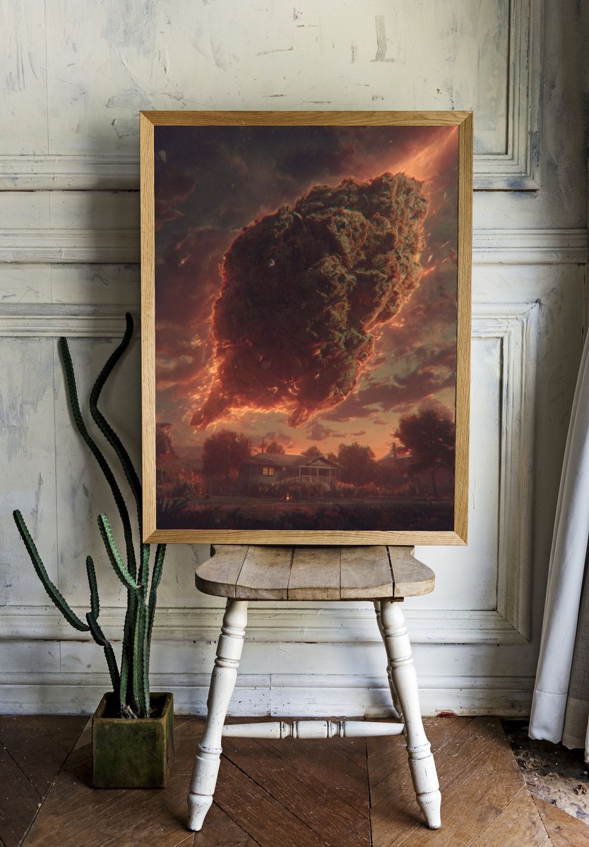 Fiery Cloud Over Suburban Street Print. room preview
