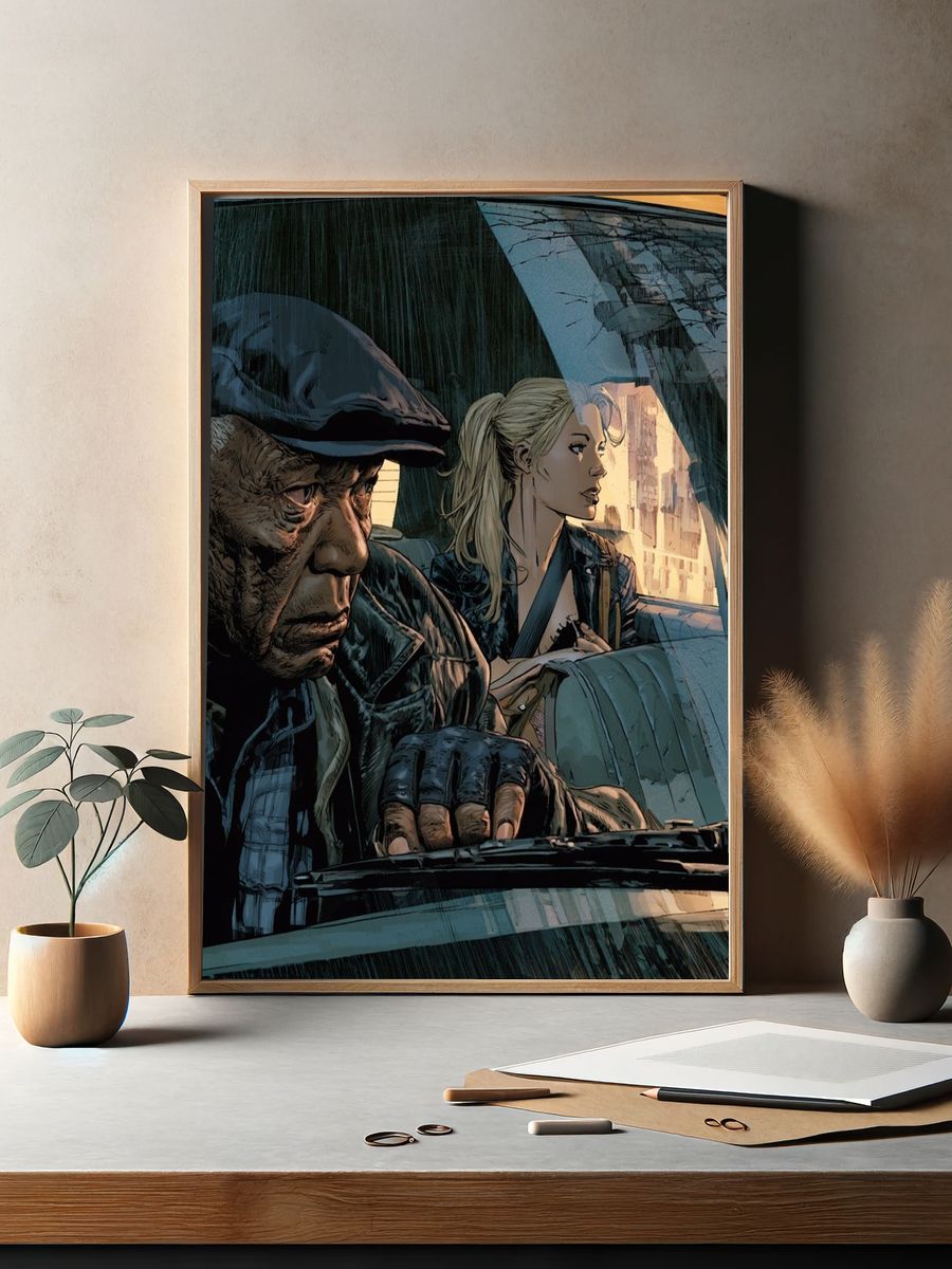 Rainy Taxi Ride Illustration Print. — room view 2