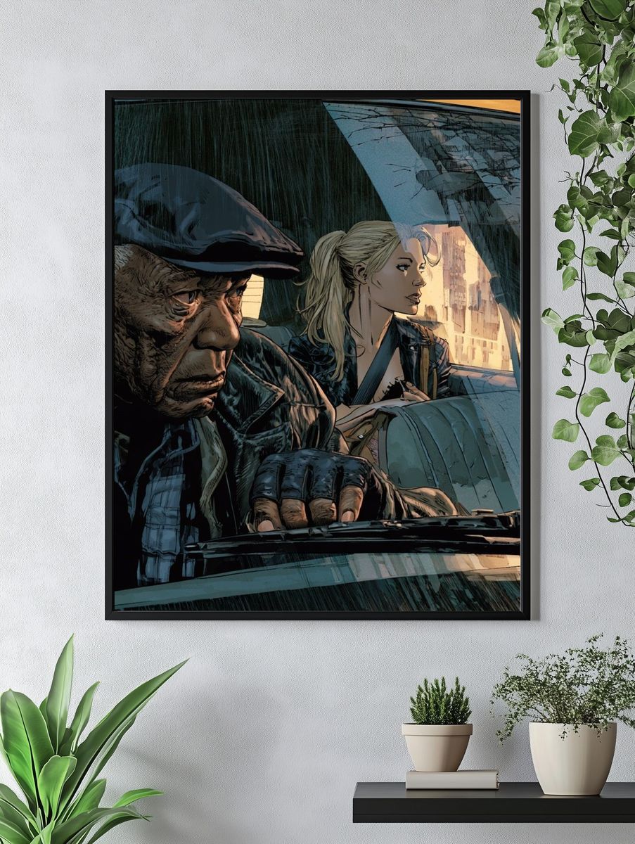 Rainy Taxi Ride Illustration Print. — room view 4