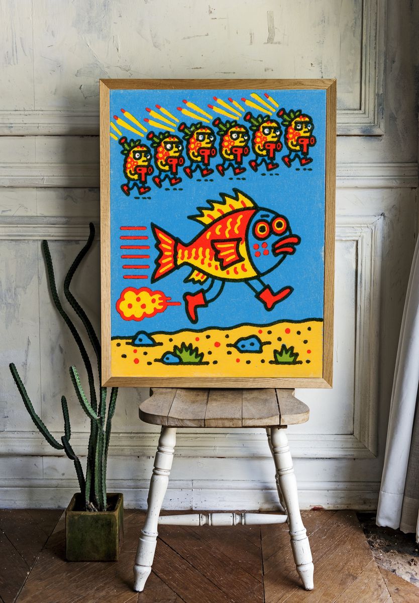 Running Fish Cartoon Poster. room preview