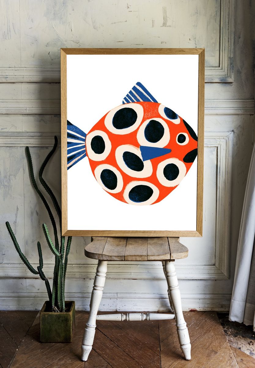 Playful Pattern Fish Illustration Poster. — room view 1