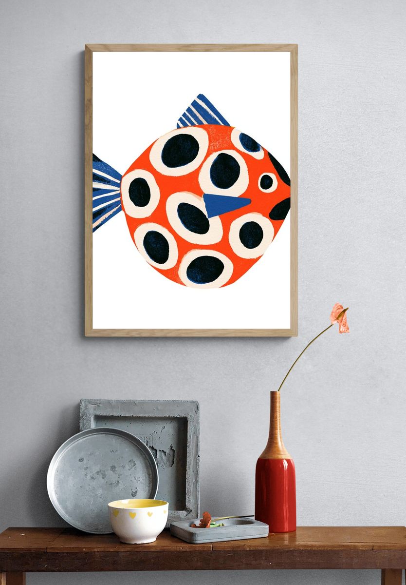 Playful Pattern Fish Illustration Poster. — room view 3