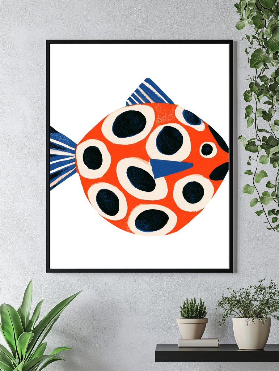 Playful Pattern Fish Illustration Poster. — room view 4