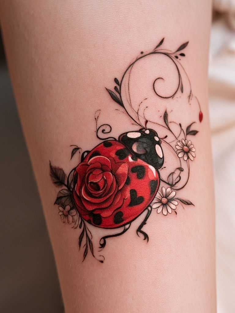 Ladybug Floral Tattoo Poster. poster detail