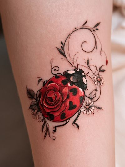 Ladybug Floral Tattoo Poster. poster