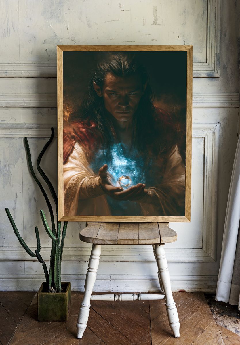 Mystic Sorcerer Portrait Print. room preview