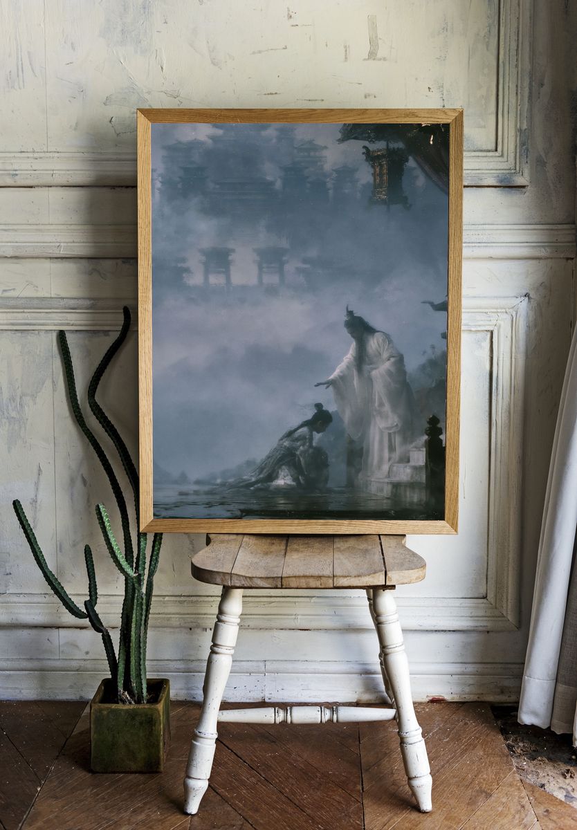 Misty Temple Ritual Illustration Poster. — room view 1