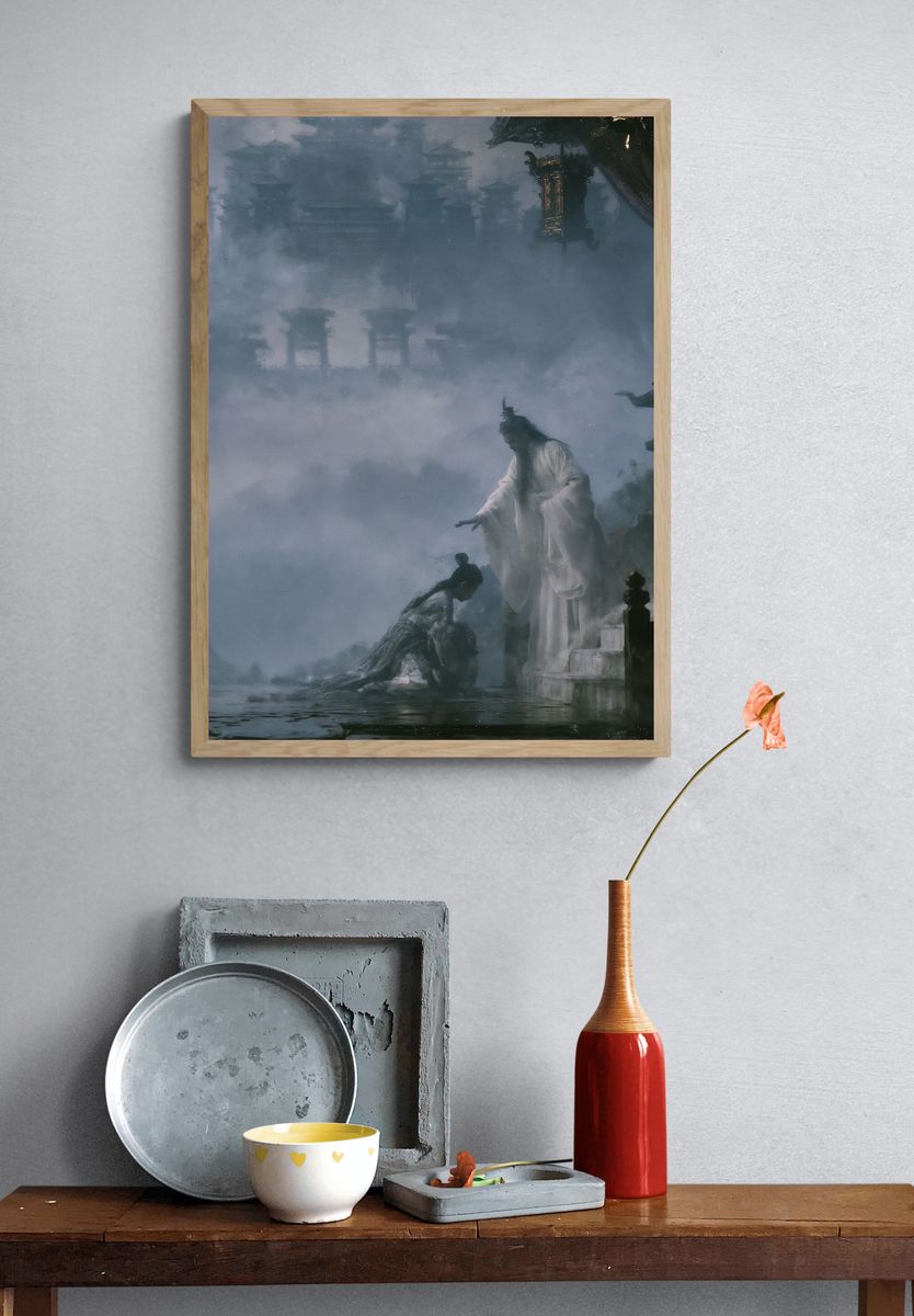 Misty Temple Ritual Illustration Poster. — room view 3