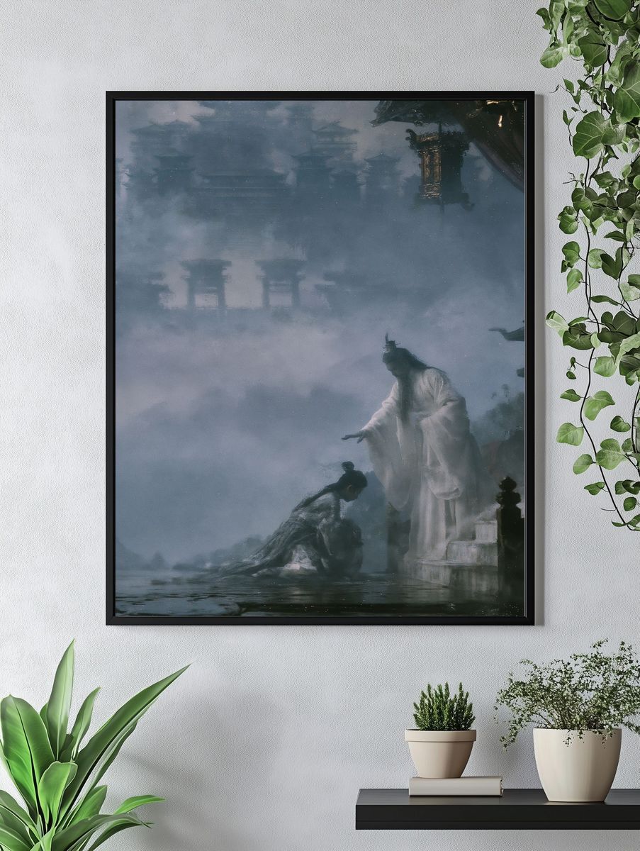 Misty Temple Ritual Illustration Poster. — room view 4