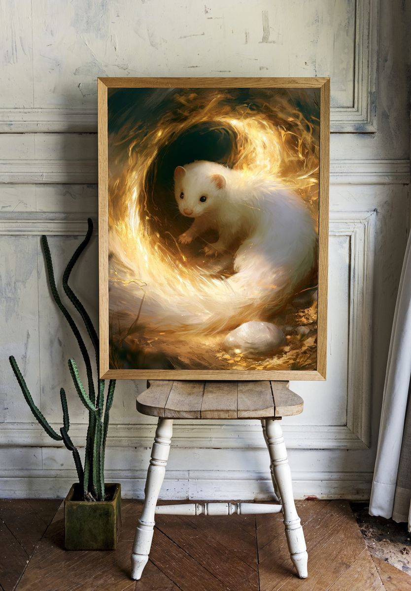 White Ferret Glow Illustration Poster. room preview