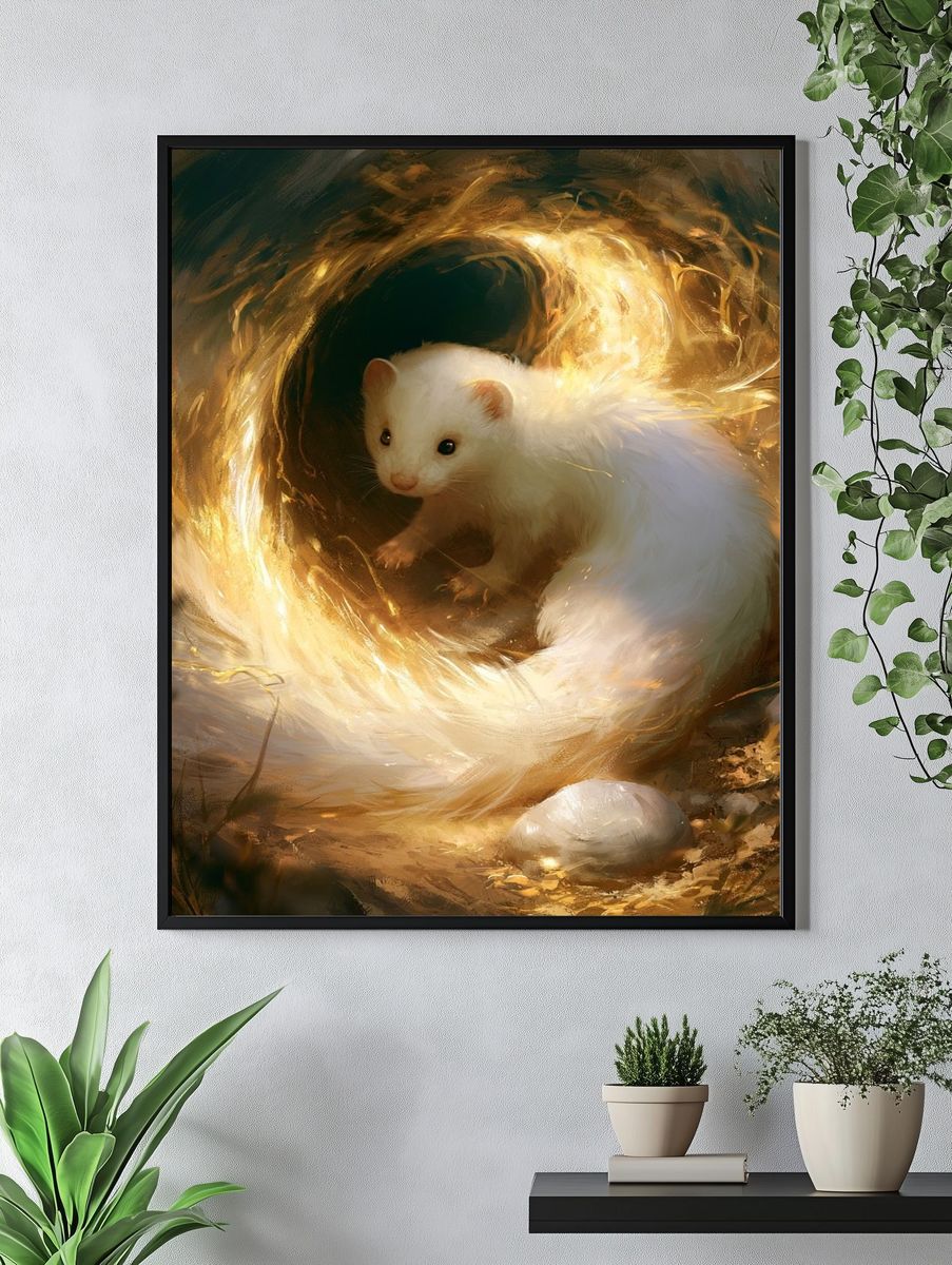 White Ferret Glow Illustration Poster. — room view 4