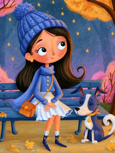 Autumn Girl and Dog Illustration Poster. poster