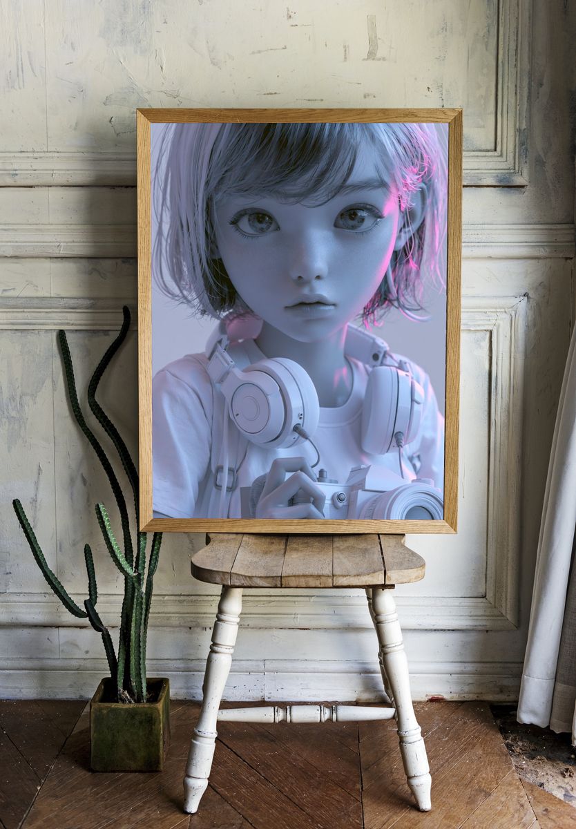 Cyberpunk Girl Portrait Print. room preview