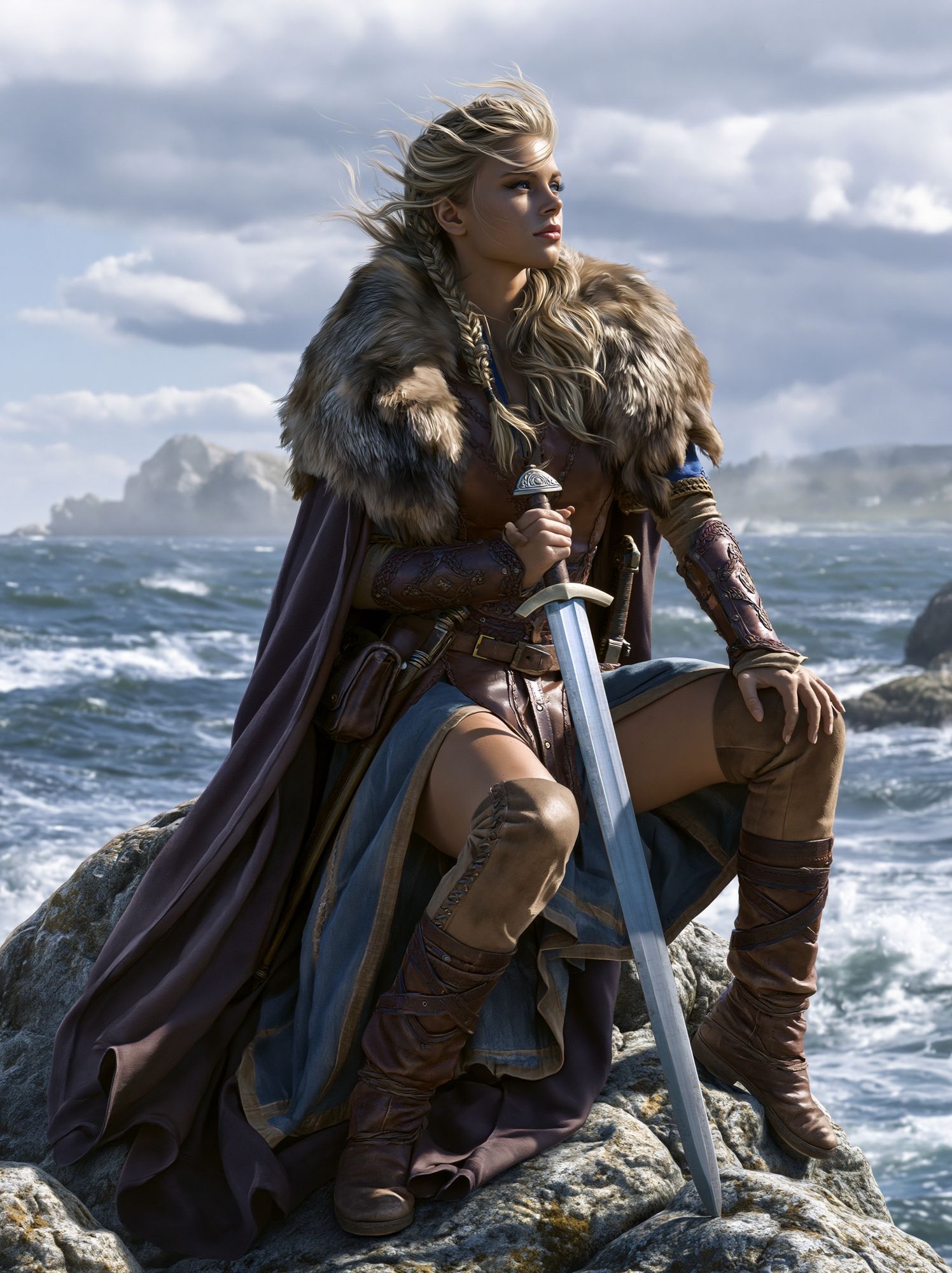 Viking Warrior by the Sea Print. poster — illustration art