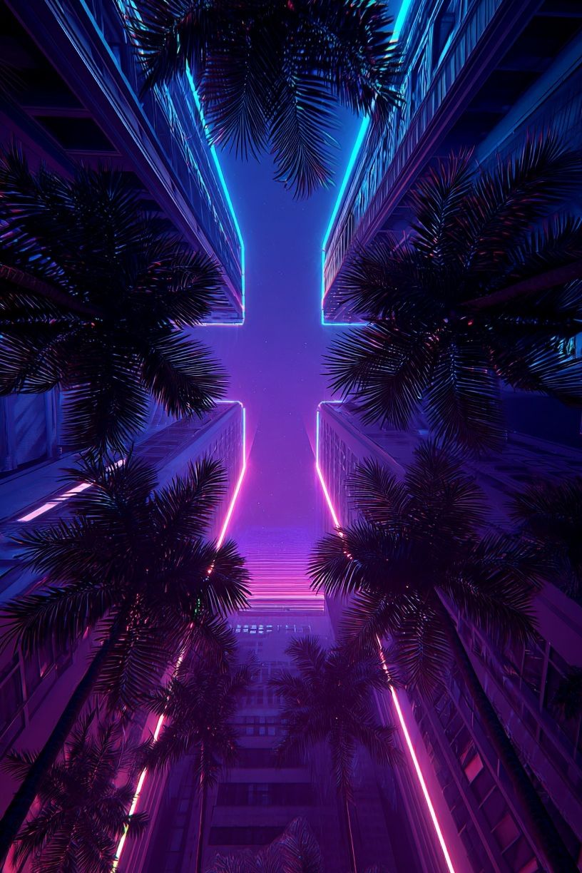 Neon Palm Alley Poster. poster — illustration art