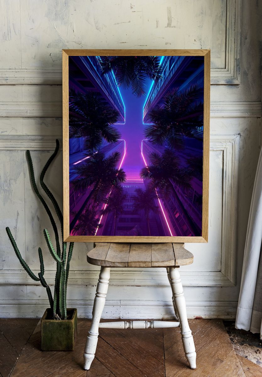 Neon Palm Alley Poster room preview