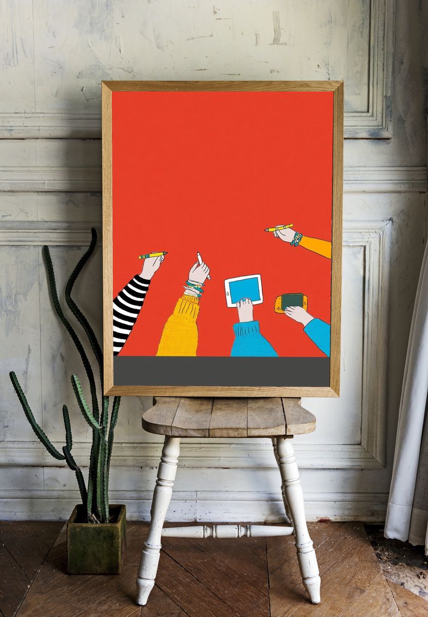 Hands with Devices Illustration Poster. — room view 1