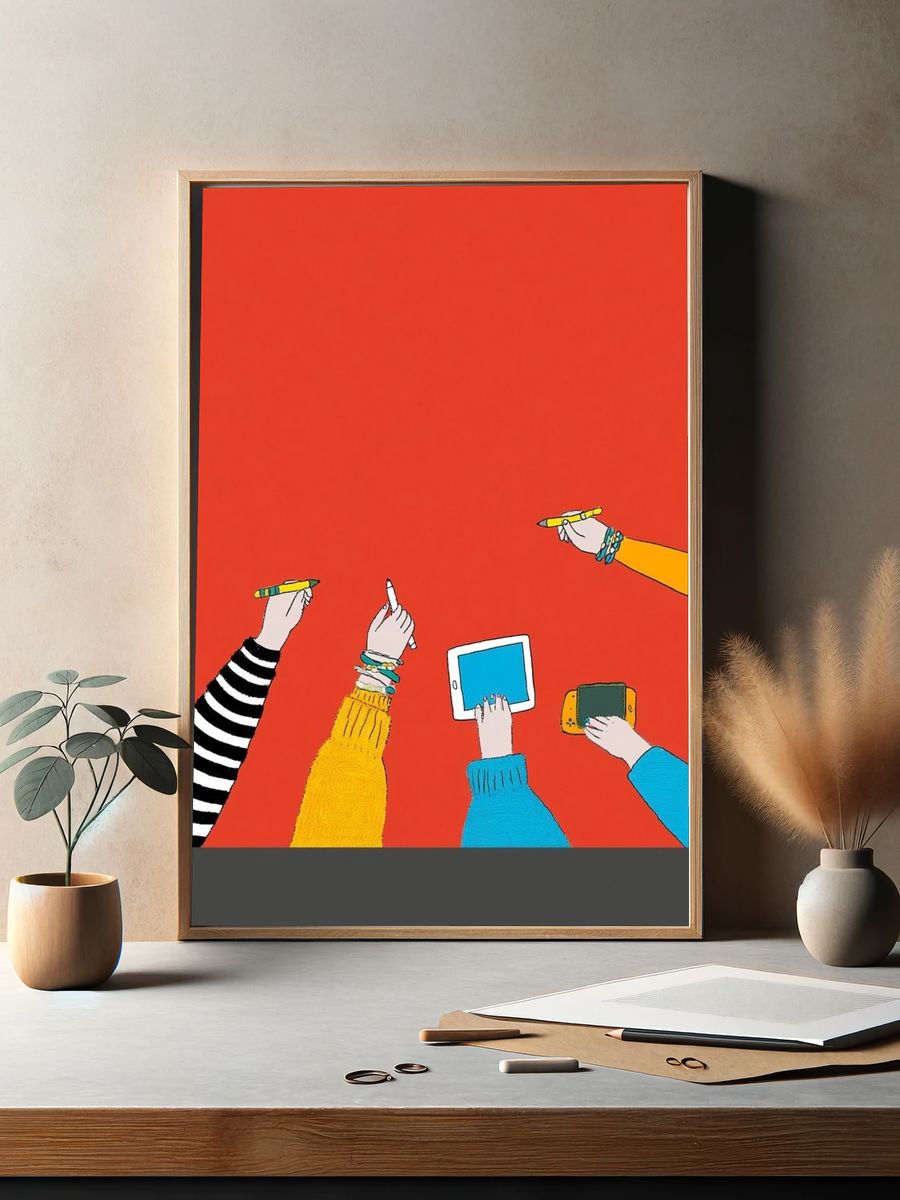 Hands with Devices Illustration Poster. — room view 2
