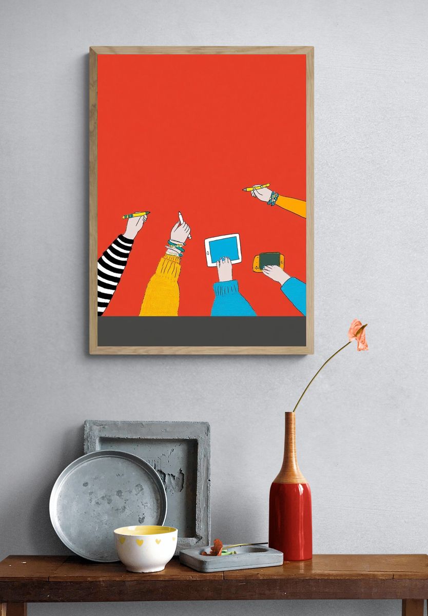 Hands with Devices Illustration Poster. — room view 3